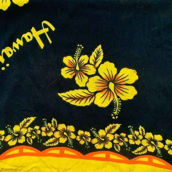 Hawaiian Sarong Wrap Scarf Black Yellow Floral Aloha Fringe Beach Swim Coverup - Picture 10 of 10